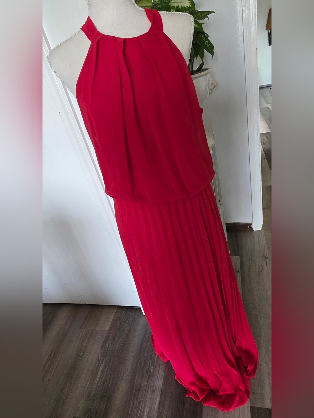 Premier Red Halter Pleated Maxi Dress